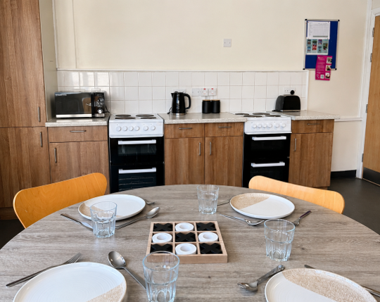 Communal kitchen with dining table